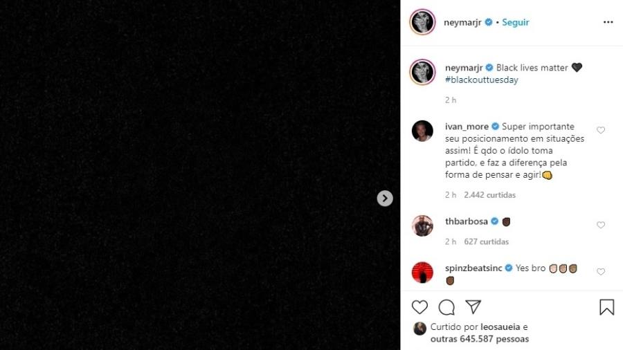 Neymar se posiciona e faz post contra o racismo - Reprodução/Instagram