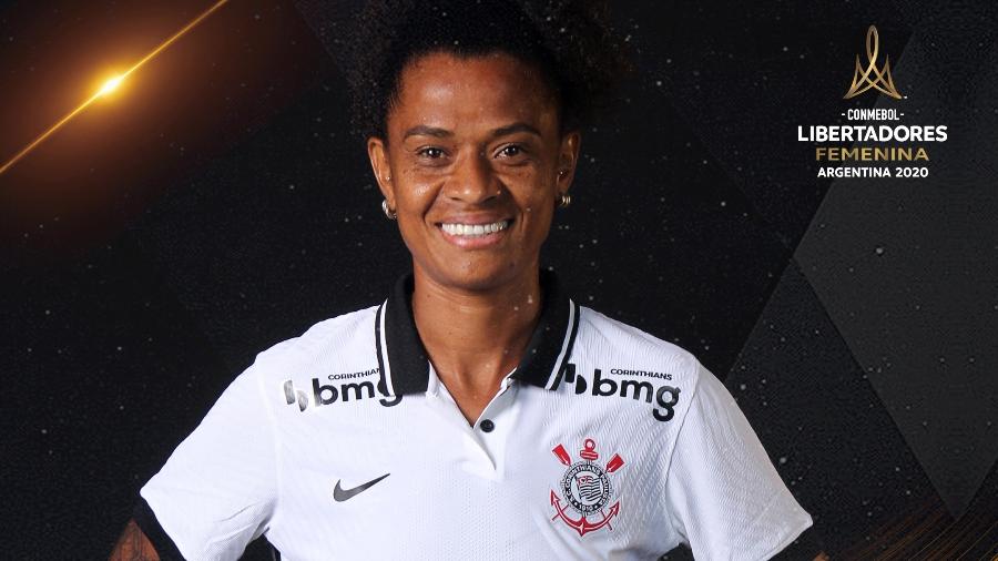 Grazi, jogadora do Corinthians, em sessão de fotos promovida no "media day" da Conmebol - Divulgação/Conmebol