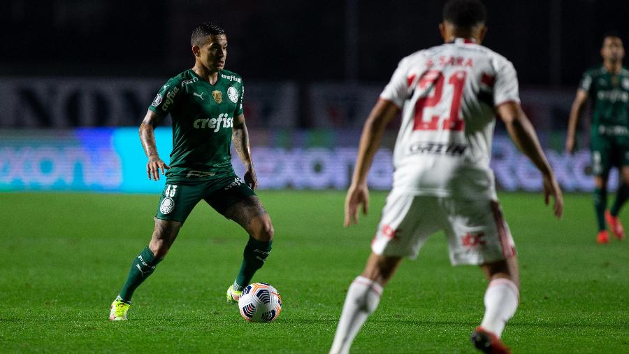 Dudu em ação durante a partida entre São Paulo e Palmeiras, pelas quartas de final da Libertadores 2021. - Staff Images/Conmebol
