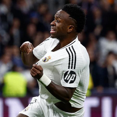 Vinícius Júnior comemora gol marcado pelo Real Madrid Vinícius Júnior comemora gol marcado pelo Real Madrid