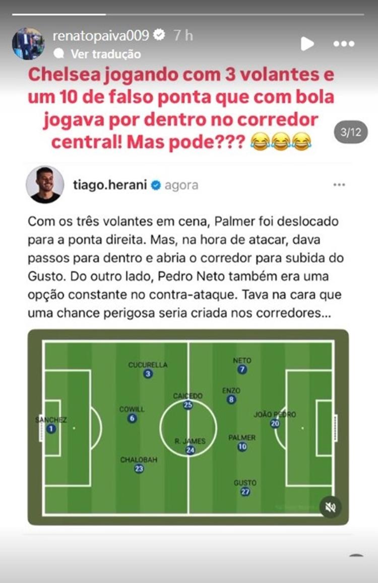 Renato Paiva, ex-técnico do Botafogo, cita Chelsea com três volantes na final do Mundial Renato Paiva, ex-técnico do Botafogo, cita Chelsea com três volantes na final do Mundial