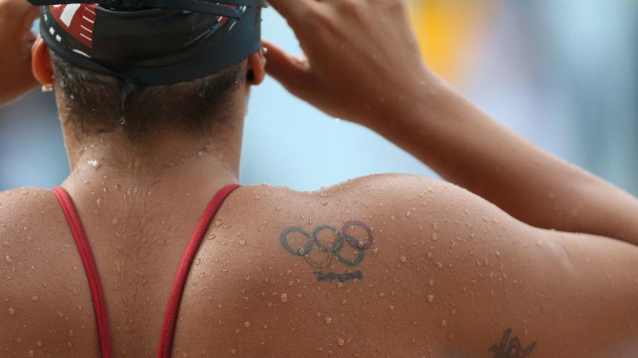 Tatuagem em homenagem às Olimpíadas de Pequim-2008 que Ana Marcela Cunha cobriu depois dos Jogos do Rio-2016 - Ricardo Bufolin/Getty Images