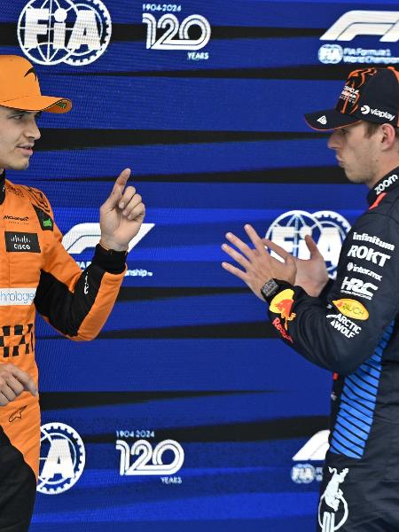 Lando Norris, da McLaren, e Max Verstappen, da Red Bull, no GP da Espanha de Fórmula 1