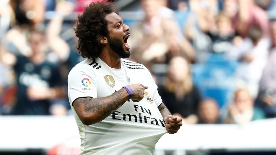 Marcelo comemora após marcar pelo Real Madrid contra o Levante - Susana Vera/Reuters