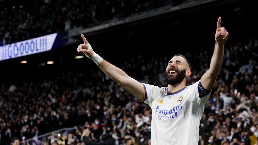  Karim Benzema comemora gol contra o PSG pela Liga dos Campeões - REUTERS/Susana Vera