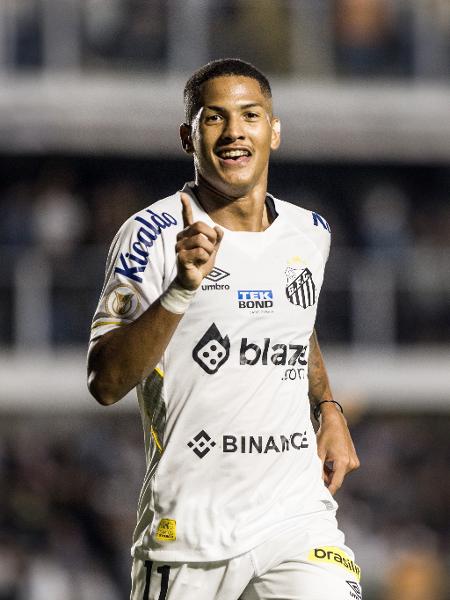 Ângelo comemora gol marcado pelo Santos contra o Bahia no Campeonato Brasileiro