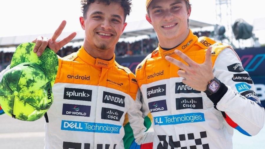 Lando Norris e Oscar Piastri comemoram top 3 no grid do GP da Grã-Bretanha - Divulgação/McLaren