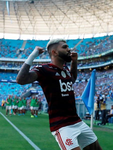 Gabigol comemora gol marcado na Arena do Grêmio - DIEGO VARA/REUTERS