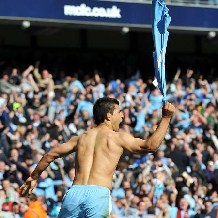 Agüero comemorando o gol do título da Premier League em 2012 - Ed Garvey/Manchester City FC via Getty Images