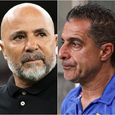 Jorge Sampaoli, técnico do Flamengo, e Renato Paiva, técnico do Bahia - Montagem UOL