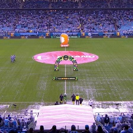 Chuva castigou gramado da Arena do Grêmio antes de jogo da Copa do Brasil