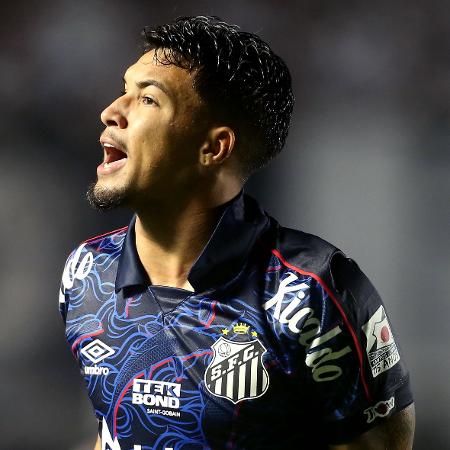 Marcos Leonardo comemora gol em Santos x Coritiba no Campeonato Brasileiro