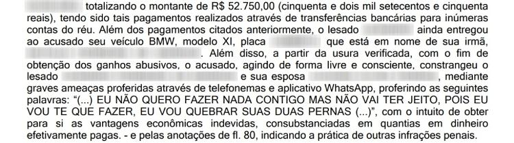 Trecho de decisão que detalha agiotagem do segurança Jorge Arioza, do Flamengo