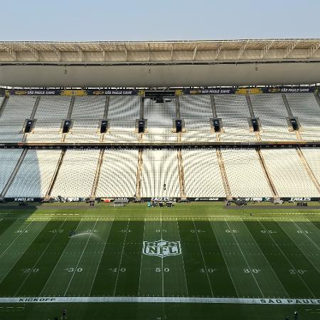 Neo Química Arena preparada para o jogo da NFL entre Eagles e Packers