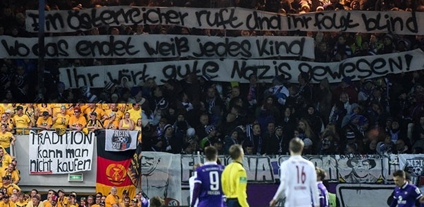 Ainda na segunda divisão, torcedores do Erzgebirge Aue comparam a origem austríaca do RB Leipzig com o nazismo ? o clube precisou se desculpar depois - Reprodução - Reprodução
