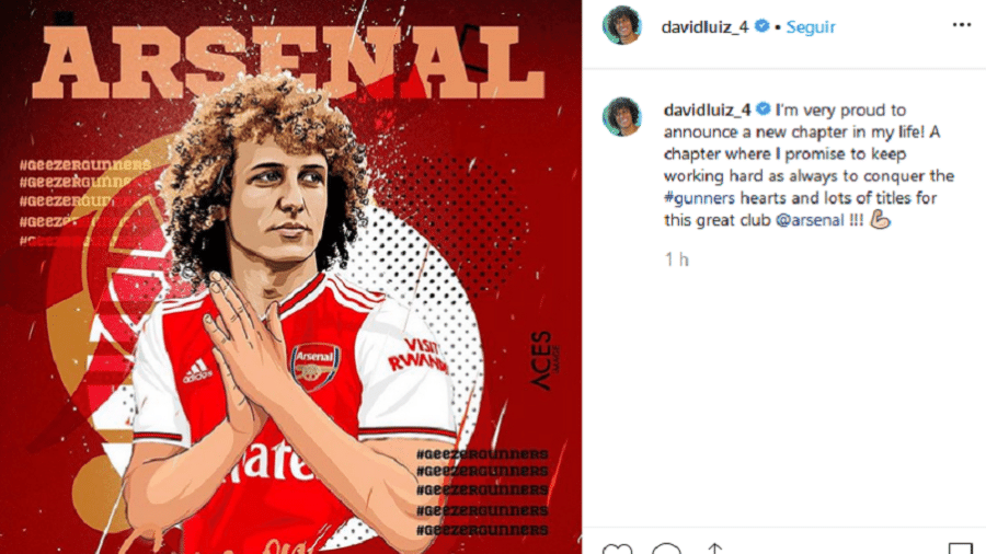 David Luiz publicou foto no Instagram como novo reforço do Arsenal - Reprodução/Instagram