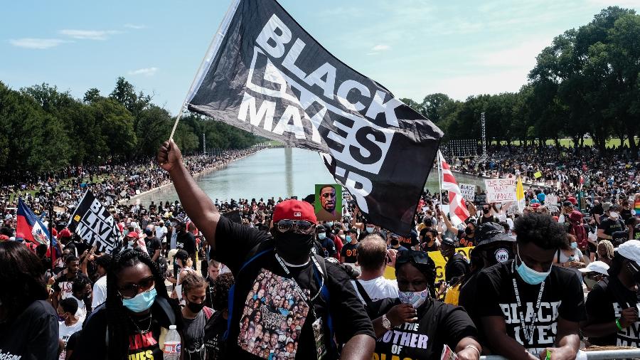 28.ago.2020 - Manifestantes fazem protesto contra o racismo em Washington, nos Estados Unidos - A. McCoy/The New York Times