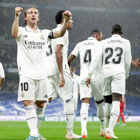 Modric, do Real Madrid, comemora gol contra o Sevilla pelo Campeonato Espanhol. - David S. Bustamante/Soccrates/Getty Images