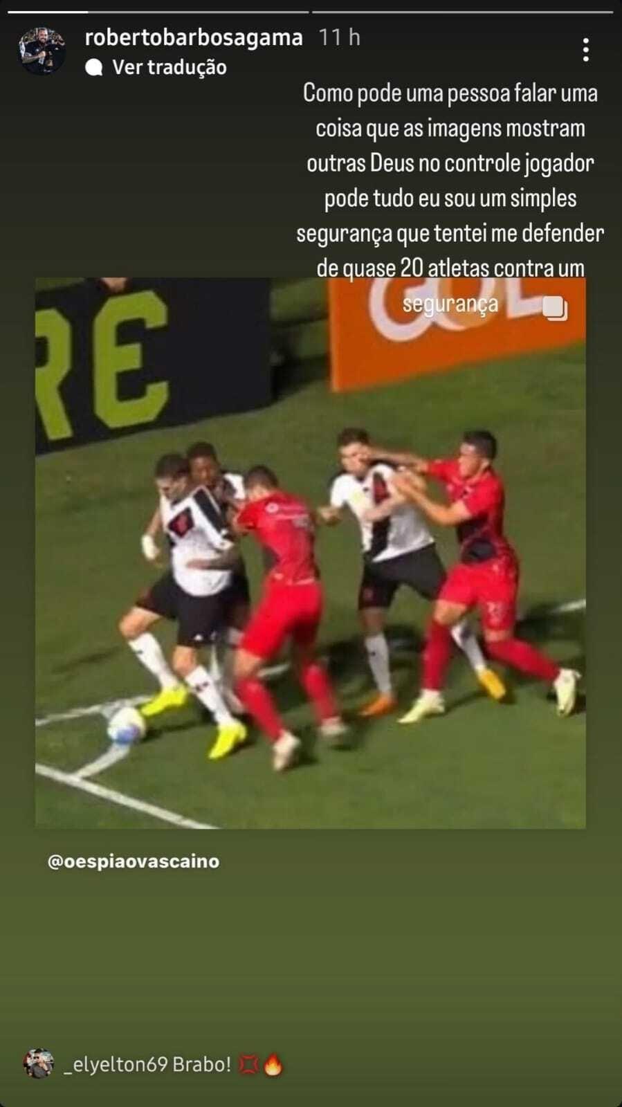 Segurança do Vasco que se envolveu em briga com jogadores do Athletico se manifesta no Instagram