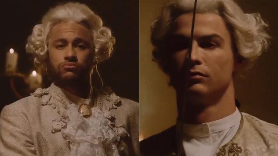 De peruca, Neymar e Cristiano Ronaldo travam batalha "épica" em comercial português - Reprodução/Twitter