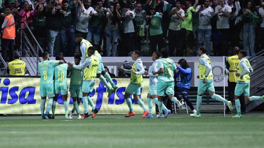 Jogadores do Palmeiras comemoram gol do Rony contra o Juventude no Brasileirão - Ettore Chiereguini/AGIF