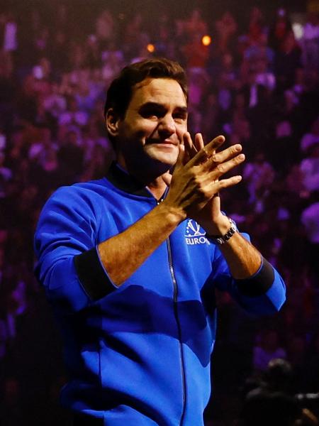 Roger Federer em sua última partida como tenista profissional, na Laver Cup de 2022, em Londres - Reuters