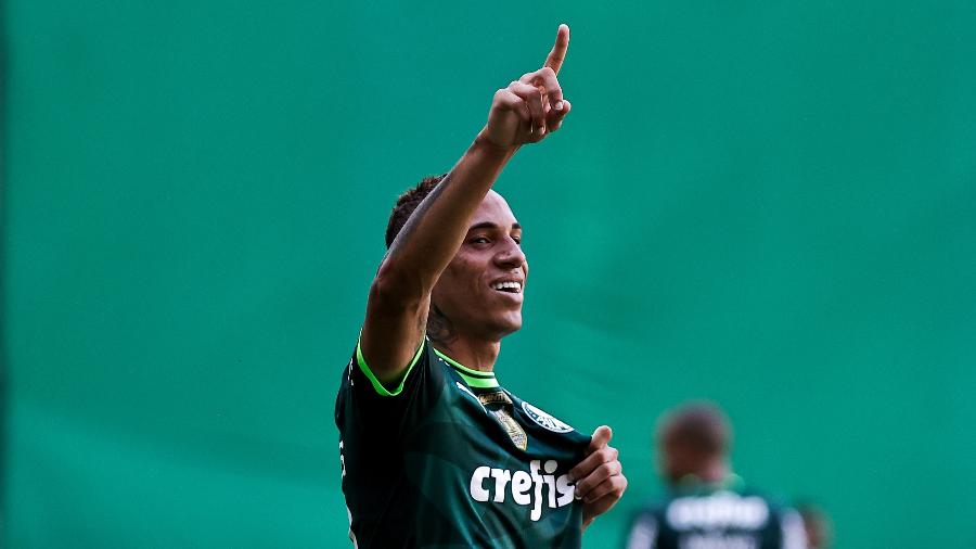 Breno Lopes festeja gol em Palmeiras x Fluminense, partida do Campeonato Brasileiro