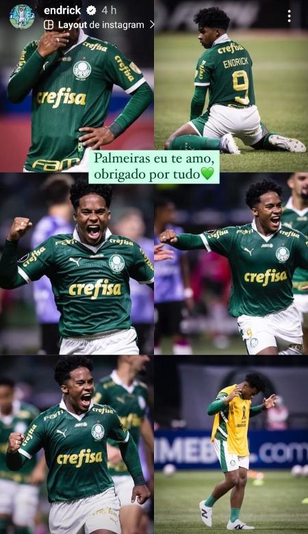 Endrick faz postagem para o Palmeiras: 'Eu te amo, obrigado por tudo'