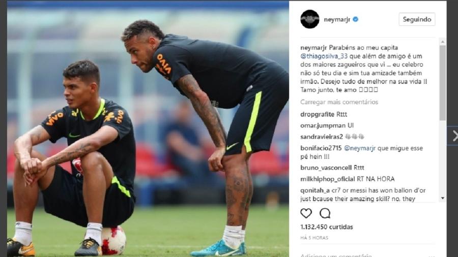 Neymar manda recado de aniversário para Thiago Silva - Reprodução/Instagram