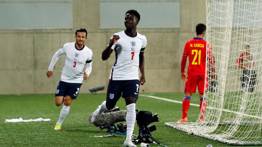 Bukayo Saka gol da Inglaterra na goleada sobre Andorra pelas Eliminatórias da Copa do Mundo - REUTERS/Albert Gea