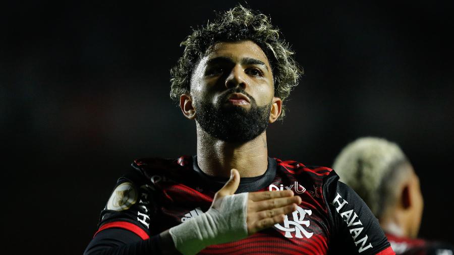 Gabigol comemora com a torcida do Flamengo seu gol, o segundo na vitória por 2 a 0 sobre o São Paulo - Gilvan de Souza / Flamengo