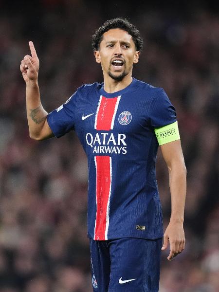 Marquinhos, do PSG, durante jogo contra o Arsenal pela Champions League