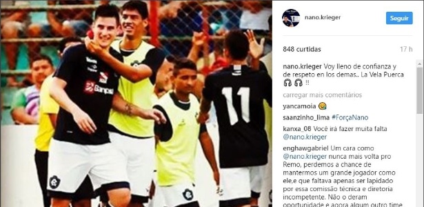 Argentino Nano Krieger marcou um gol em cinco jogos pelo Remo - Reprodução/Instagram