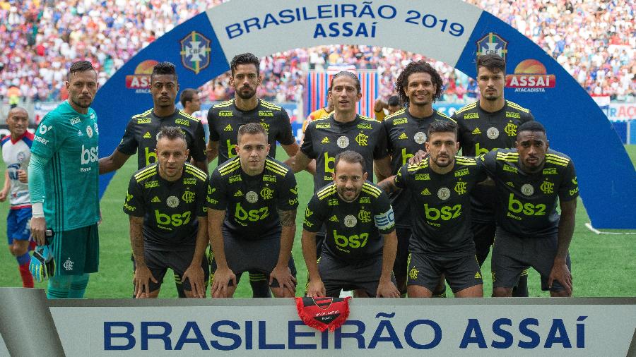 Jogadores do Flamengo posicionados para foto antes da derrota por 3 a 0 para o Bahia em jogo válido pelo Campeonato Brasileiro - Alexandre Vidal / Flamengo