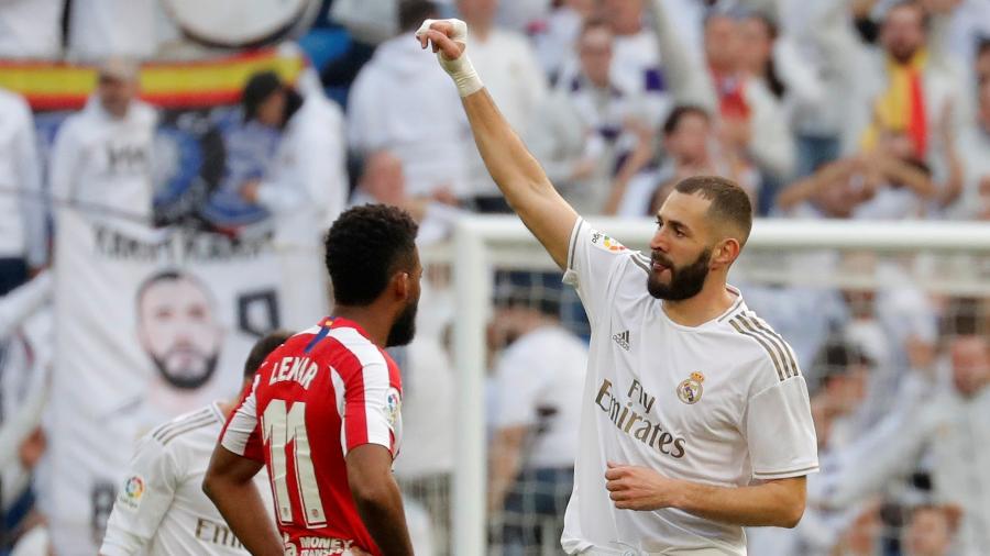 Benzema abre o placar para o Real Madrid contra o Atlético de Madri - Susana Vera/REUTERS
