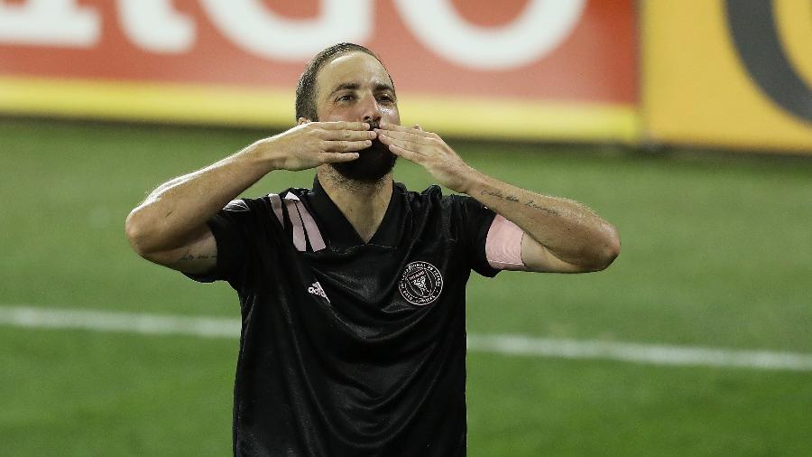 Higuaín comemora gol do Inter Miami contra o New York Red Bull - Mike Stobe/Getty Images