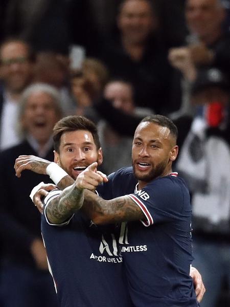 Messi e Neymar comemoram gol do PSG na Liga dos Campeões - Gonzalo Fuentes/Reuters - Gonzalo Fuentes/Reuters