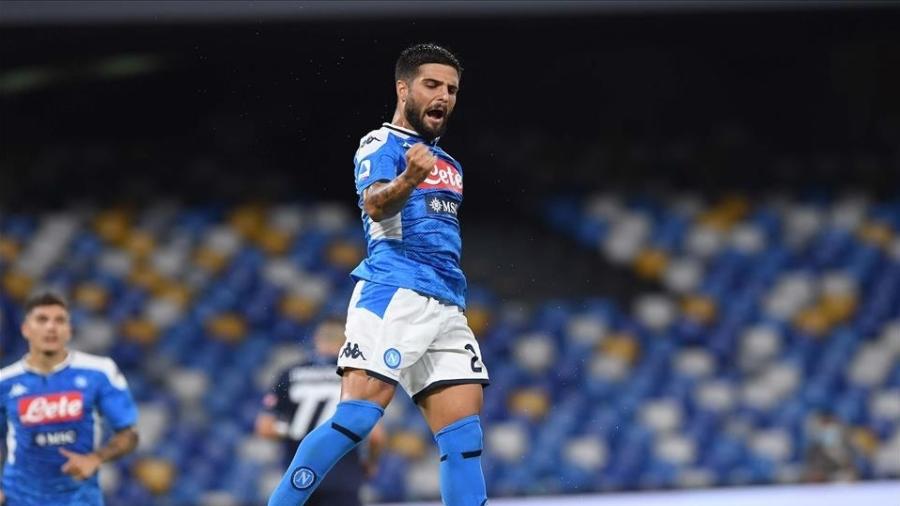 01.ago.2020 - Lorenzo Insigne comemorando gol do Napoli diante da Lazio - Divulgação / Napoli