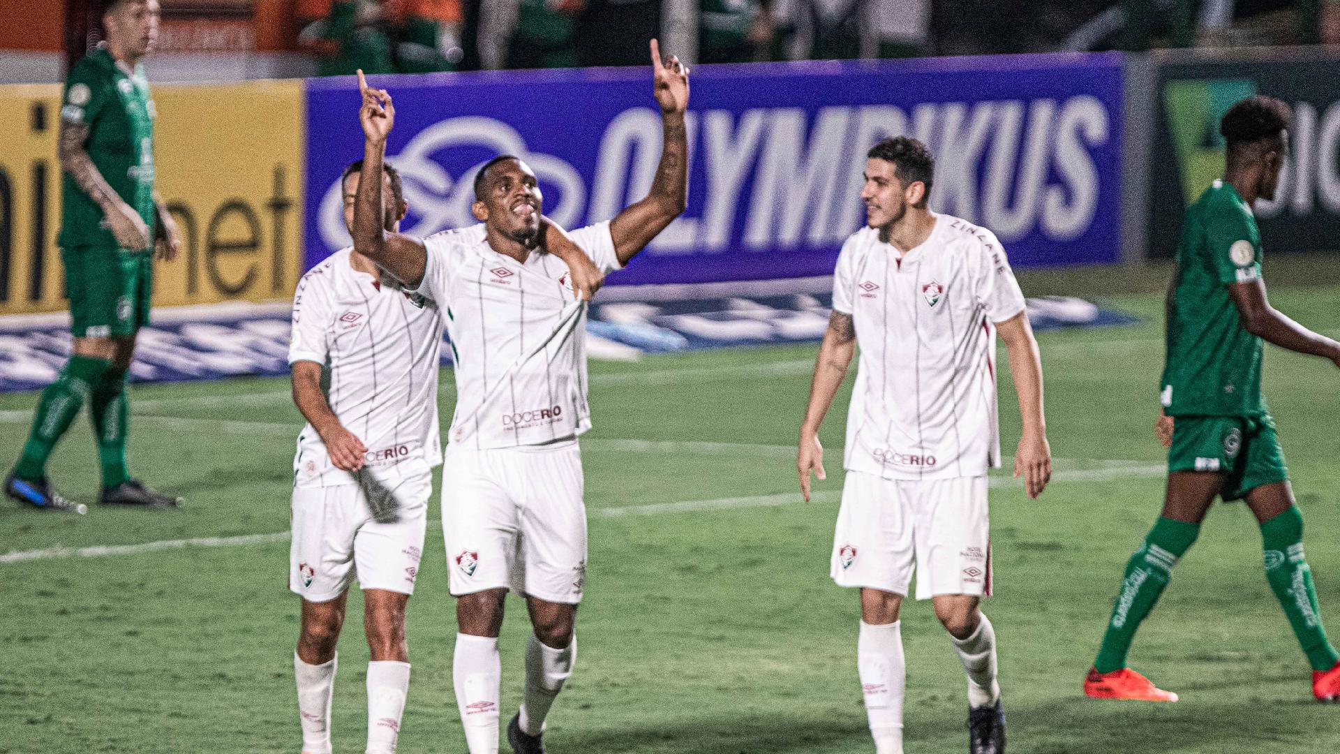 Digão, do Fluminense, comemora seu gol na partida contra o Goiás, pelo Brasileirão