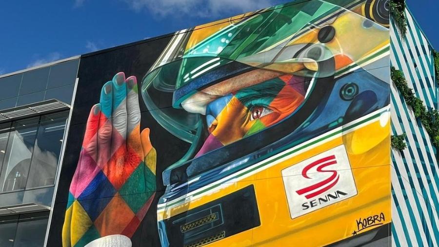 Mural de Ayrton Senna feito pelo artista brasileiro Eduardo Kobra no circuito de Miami
