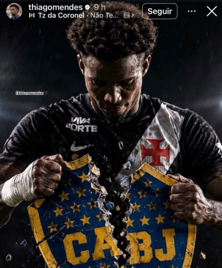Thiago Mendes, do Vasco, republicou imagem gerada por IA com provocação ao Boca Juniors