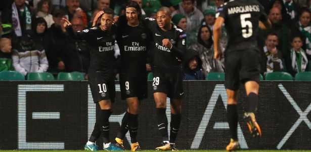 O trio Cavani, Mbappé e Neymar em ação pela Liga dos Campeões da temporada passada - Ian MacNicol/Getty Images