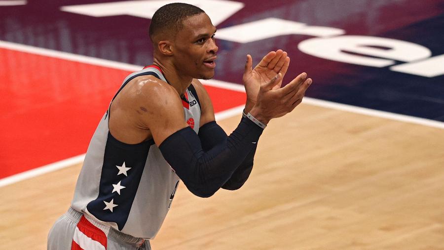 Russell Westbrook, do Washington Wizards, durante jogo de NBA contra o Los Angeles Lakers - Patrick Smith/Getty Images/AFP