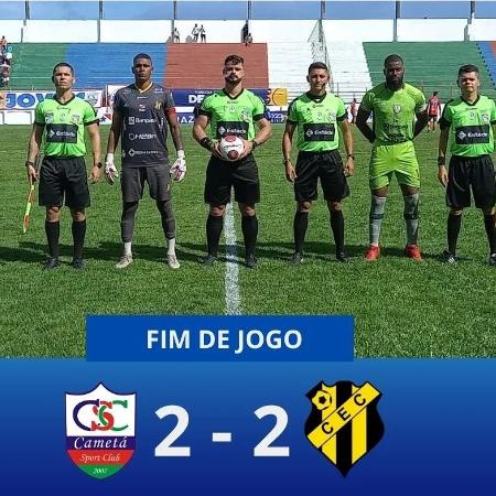 Arbitragem e capitães da partida entre Cametá e Castanhal no Campeonato Paraense 2023 - Divulgação/FPF Pará