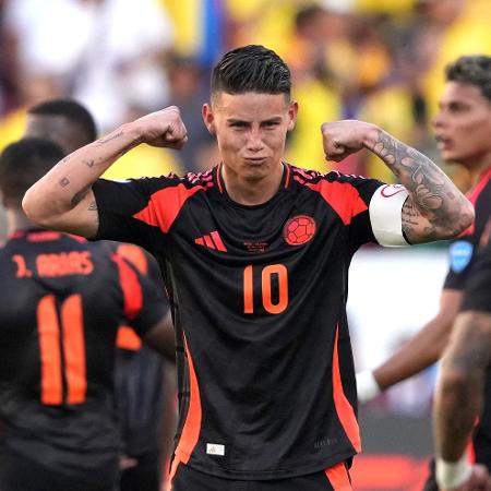 James Rodríguez comemora gol da Colômbia contra o Brasil, pela Copa América
