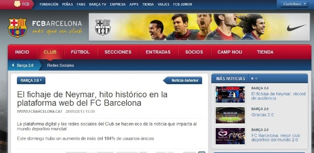 Site oficial do Barcelona aumenta audiência ao falar sobre Neymar - Reprodução