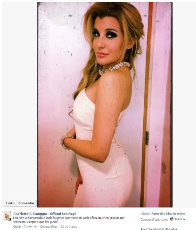 Charlotte Caniggia fez produções sensuais para algumas revistas, integrou um reality show e participou de um programa de TV em que fazia striptease - Reprodução/Facebook