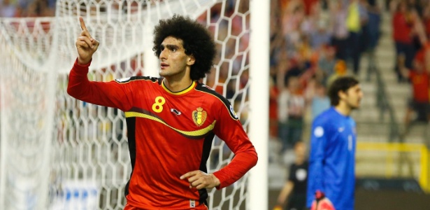 07.jun.2013 - Marouane Fellaini comemora gol da Bélgica sobre a Sérvia pelas Eliminatórias Europeias 