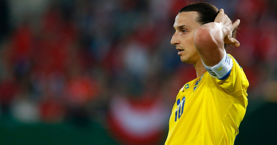 07.jun.2013 - Zlatan Ibrahimovic, atacante da Suécia, lamenta chance perdida em jogo contra a Áustria pelas Eliminatórias Europeias