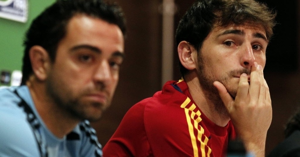 15.06.13 - Xavi e Casillas dão entrevista coletiva após treino da Espanha para a Copa das Confederações